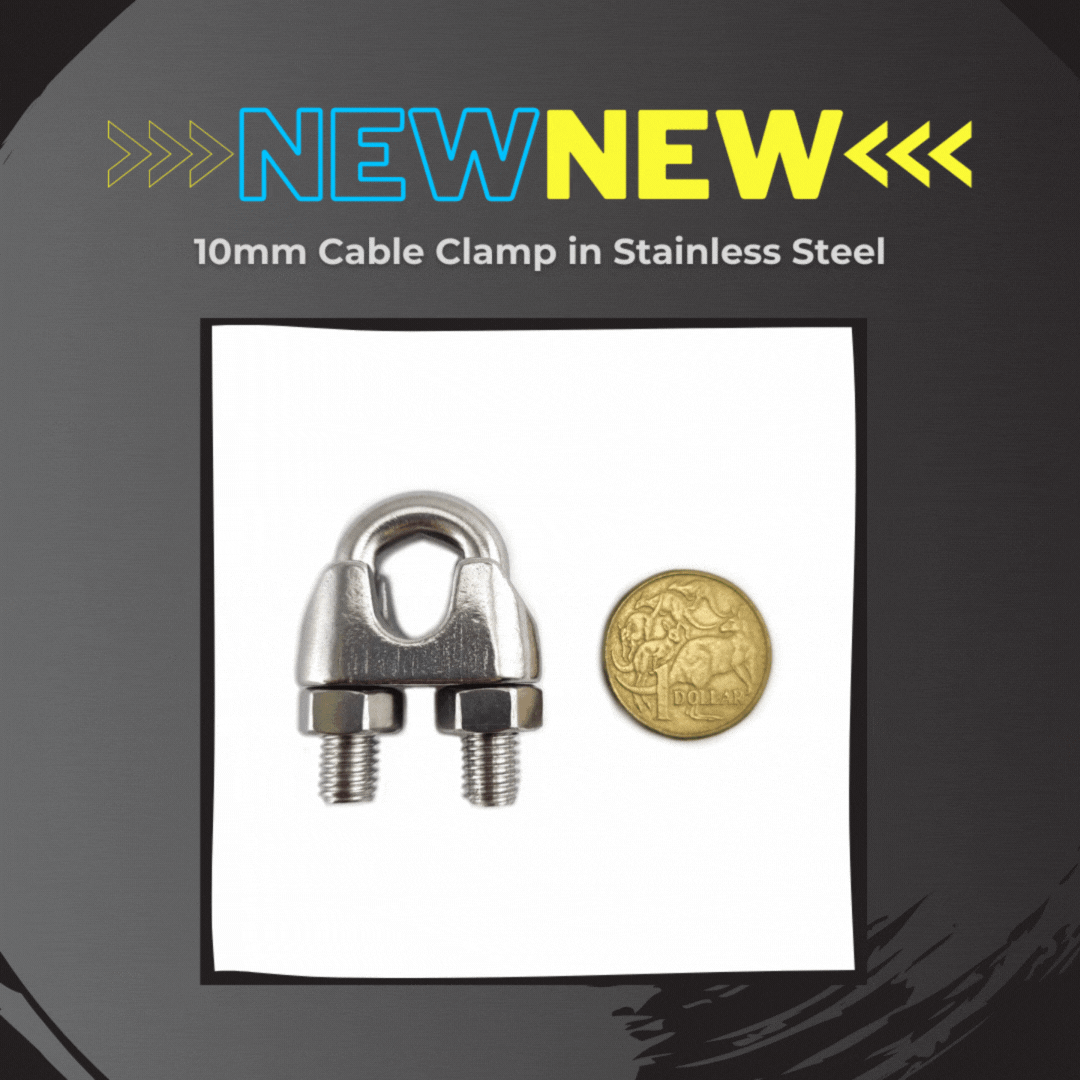 Stainless steel cable clamps are now available in 10mm & 12mm sizes