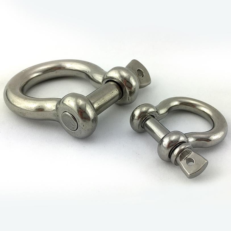 Stainless steel bow shackles, sizes: 4mm, 5mm, 6mm, 8mm, 10mm, 12mm. Balustrade supplies Australia.