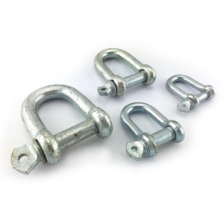 Zinc plated galvanised D shackles. Sizes: 6mm, 8mm, 10mm, 12mm. Australia.