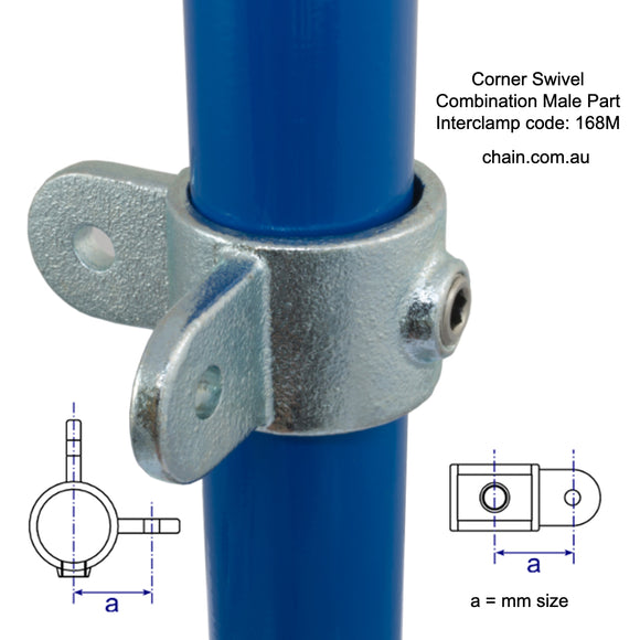Corner Swivel Combination Male Part, Interclamp Code 168M. Shop rail, pipe and fence fittings online chain.com.au. Australia wide shipping.