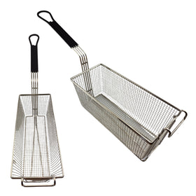 Deep Fryer Basket - Rectangle - Black Rubber Handle - Large - 336mm. Commercial kitchen grade. Australia wide shipping from chain.com.au.