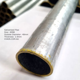 Galvanised Steel Pipe. Size: 40NB, 48mm Outside Diameter. Shop Fence and Gate Fittings online. Australia wide shipping. Chain.com.au