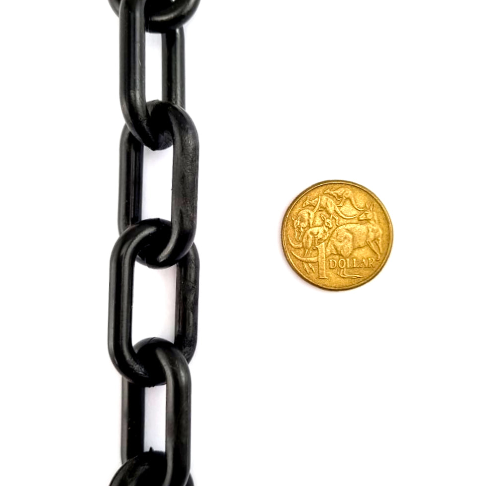 Black plastic chain size 6mm, order chain by the metre. Melbourne, Australia.