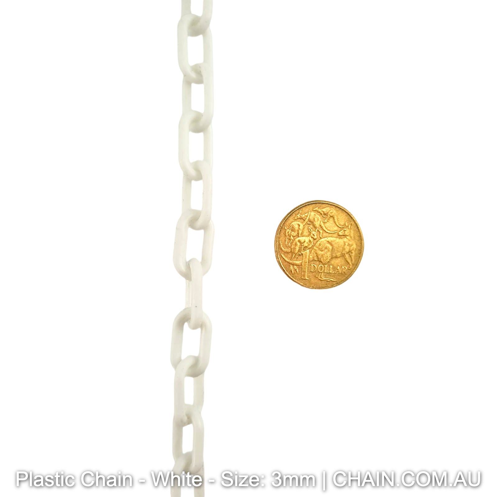 White Plastic Chain, size 3mm. Chain by the metre. Shipping Australia wide