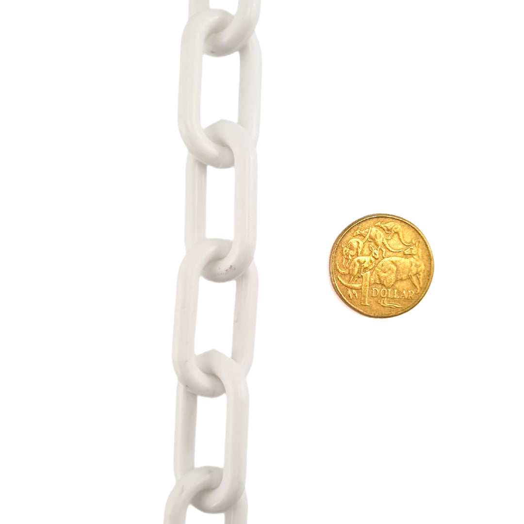 White Plastic Chain, size 6mm. Chain by the metre. Australia wide shipping..