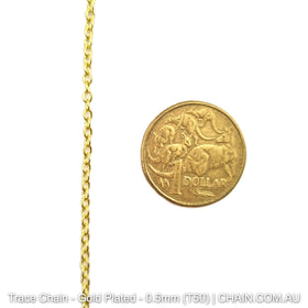 Trace Chain in a Gold Plated Finish. Size: 0.5mm, T50. Jewellery Chain, Australia wide shipping. Shop chain.com.au