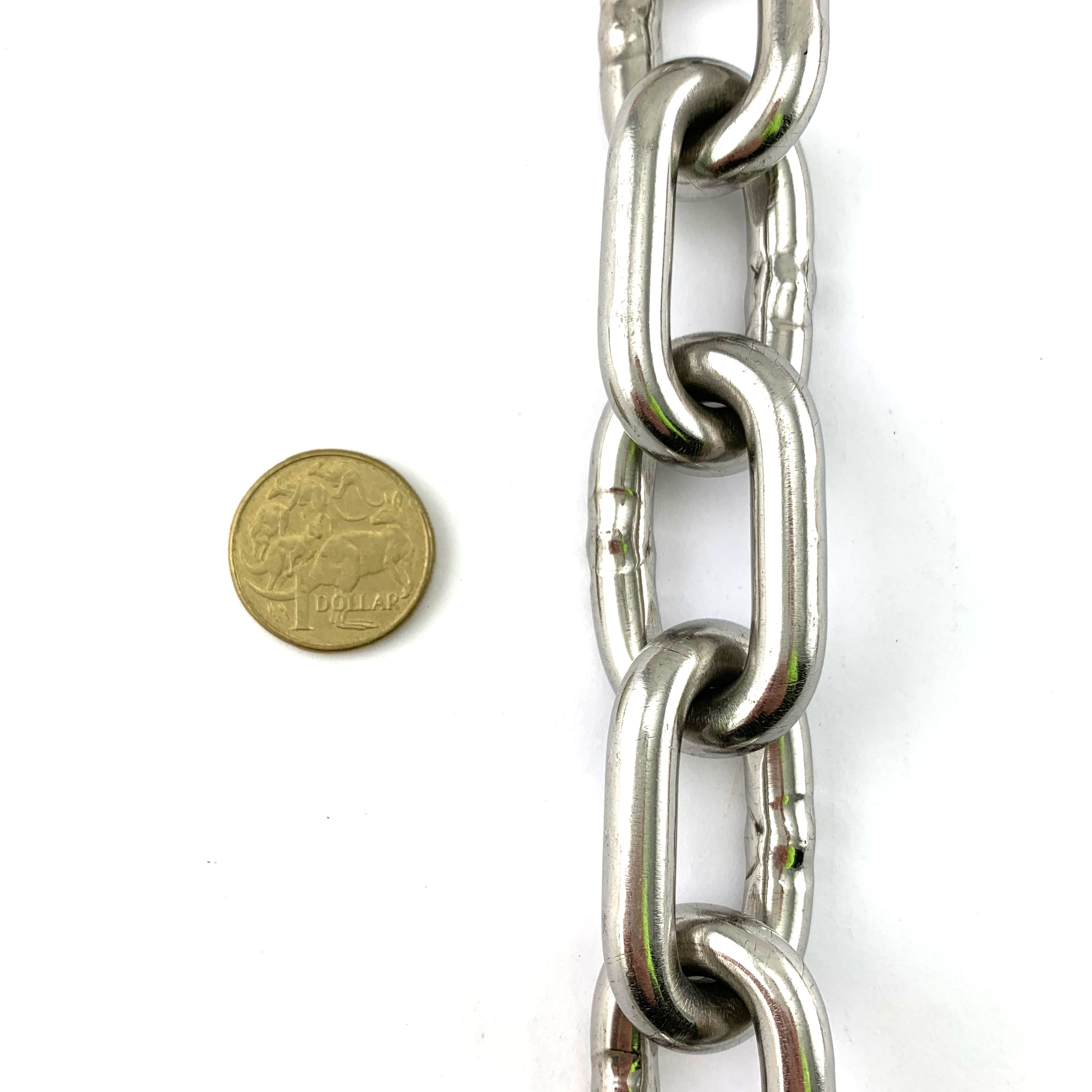 8mm stainless steel welded link chain in a 25kg bucket, with 19 metres of chain. Melbourne Australia