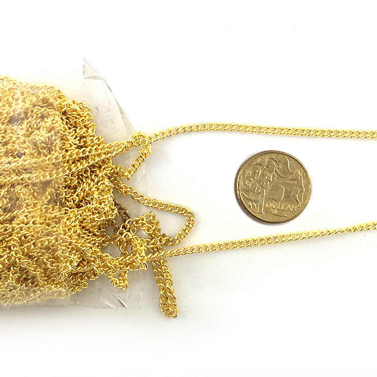 Curb jewellery chain in a gold-plated finish, size: C80, quantity: 25 metres. Melbourne Australia