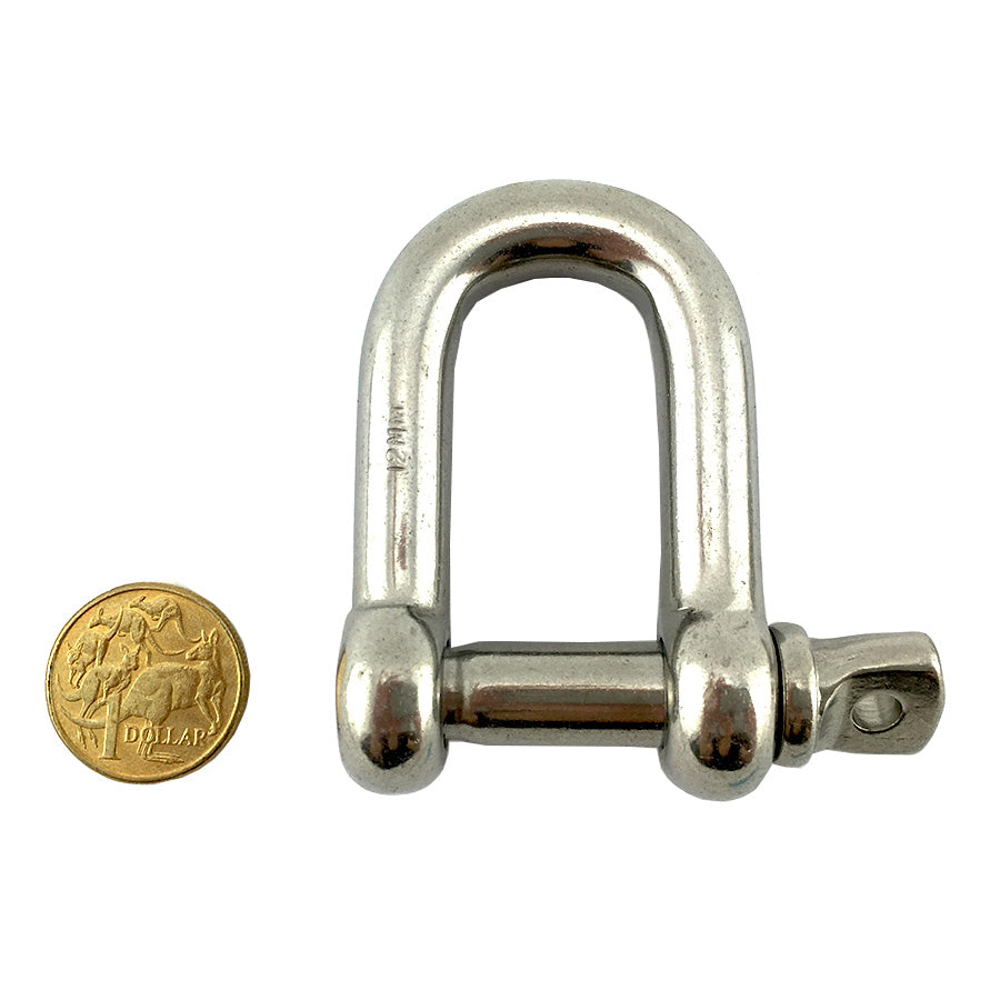 Marine grade type 316 stainless steel D Shackle, size 12mm. Australia wide delivery.
