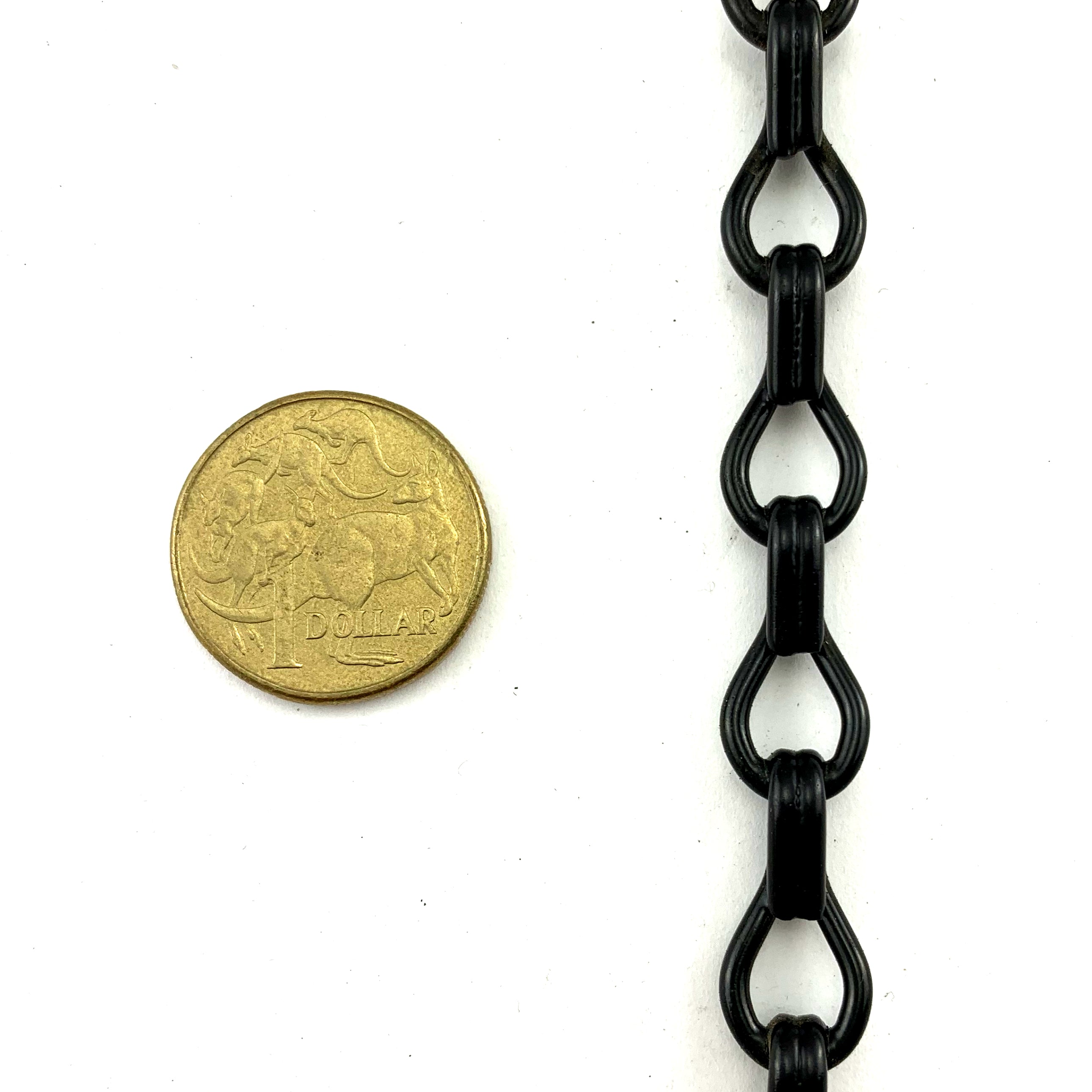 Double Jack Chain Black Powder Coated, size 2mm. Order by the metre. Melbourne, Australia.
