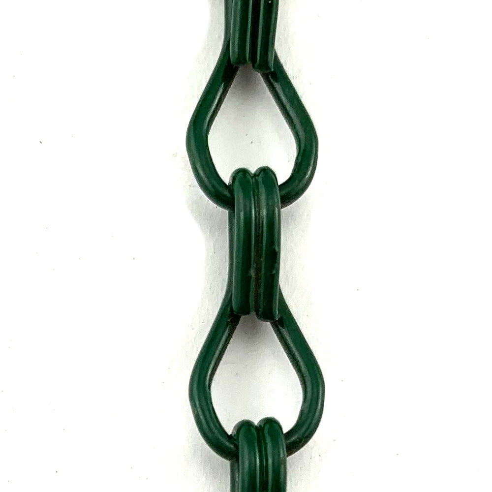 Commercial grade double jack chain in green powder coated finish, size: 1.6mm. By the metre. Melbourne Australia.