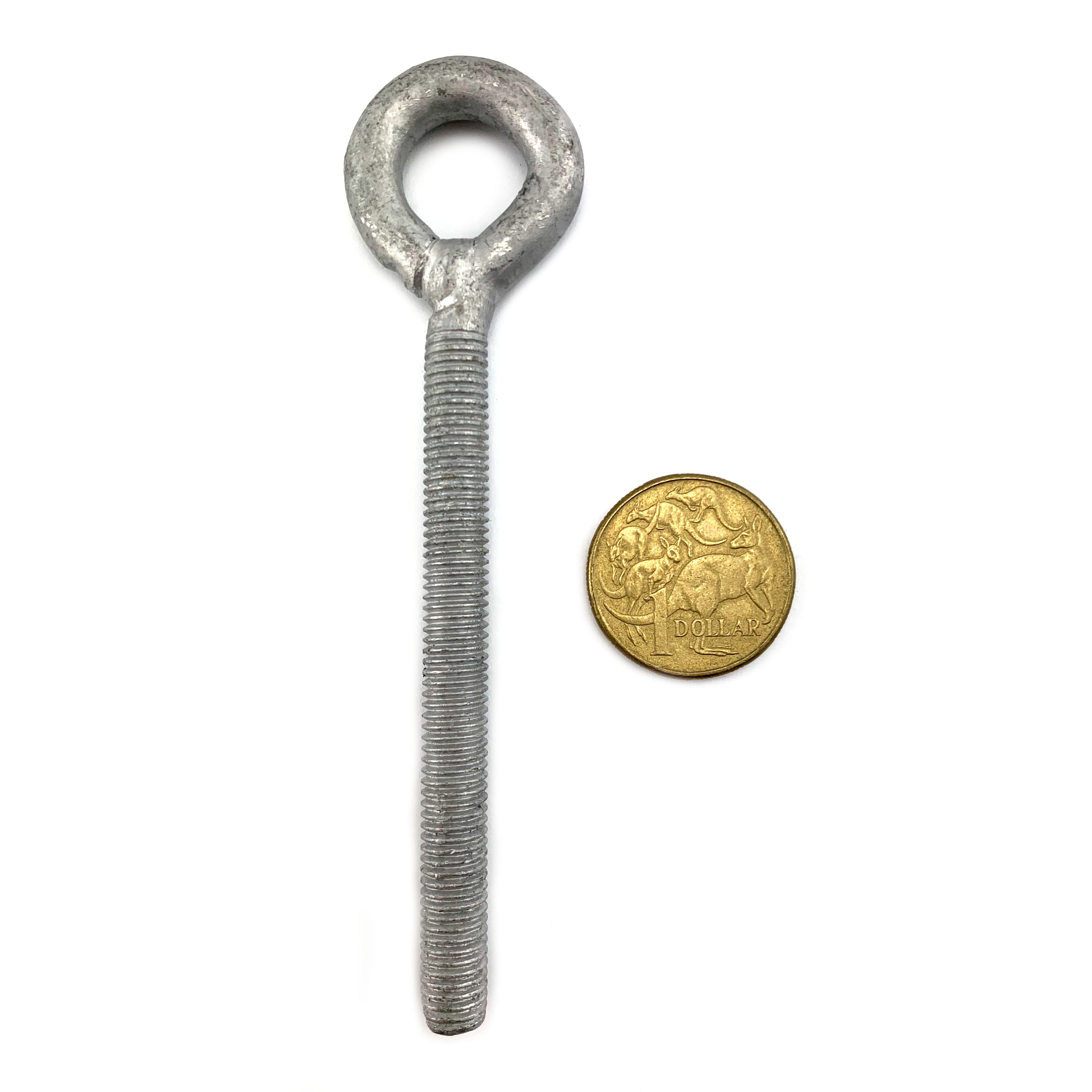Galvanised eye bolt, size 8mm with an 80mm thread.
