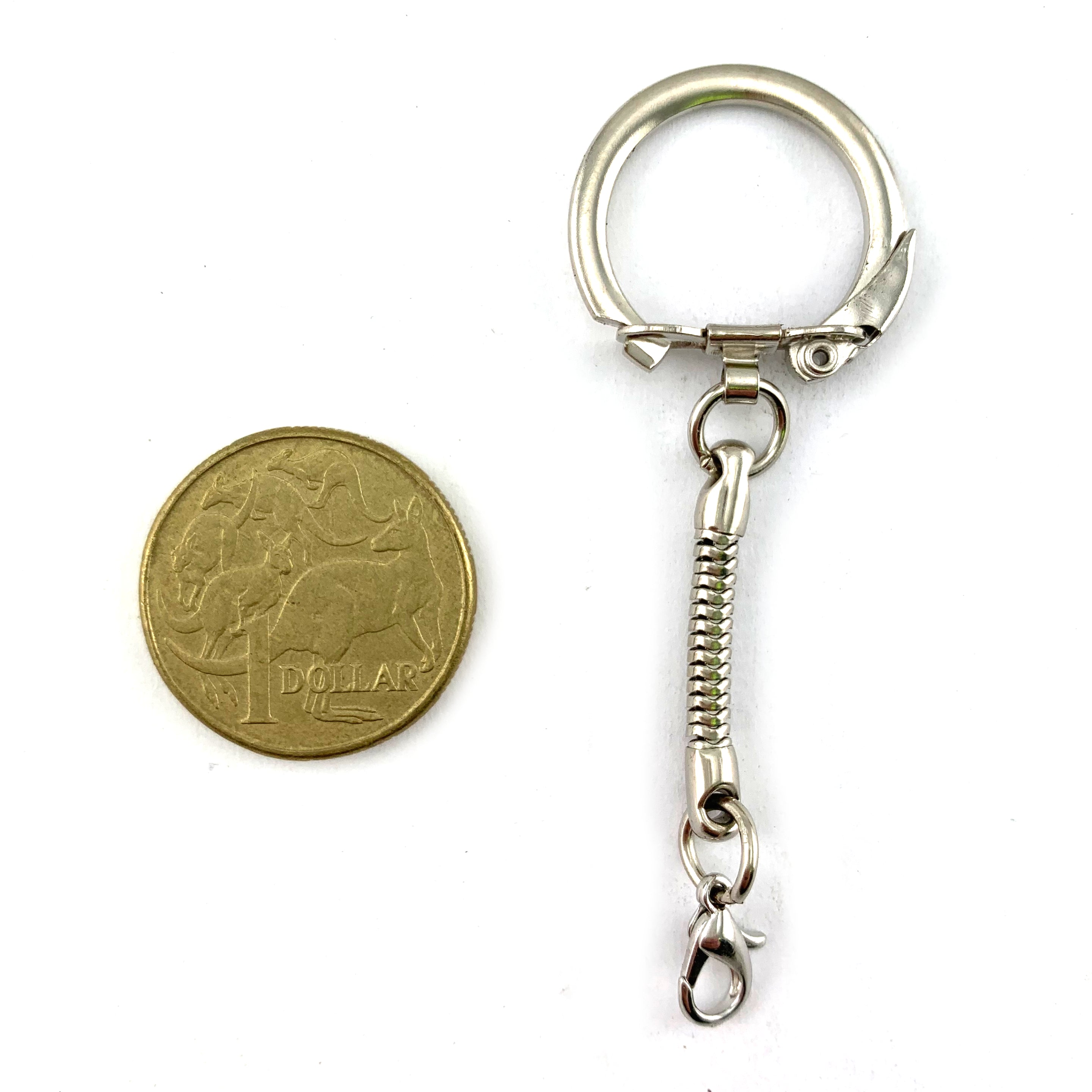 Nickel key chains with a beautiful high polished finish, packaged in bags of 100. Melbourne and Australia wide.