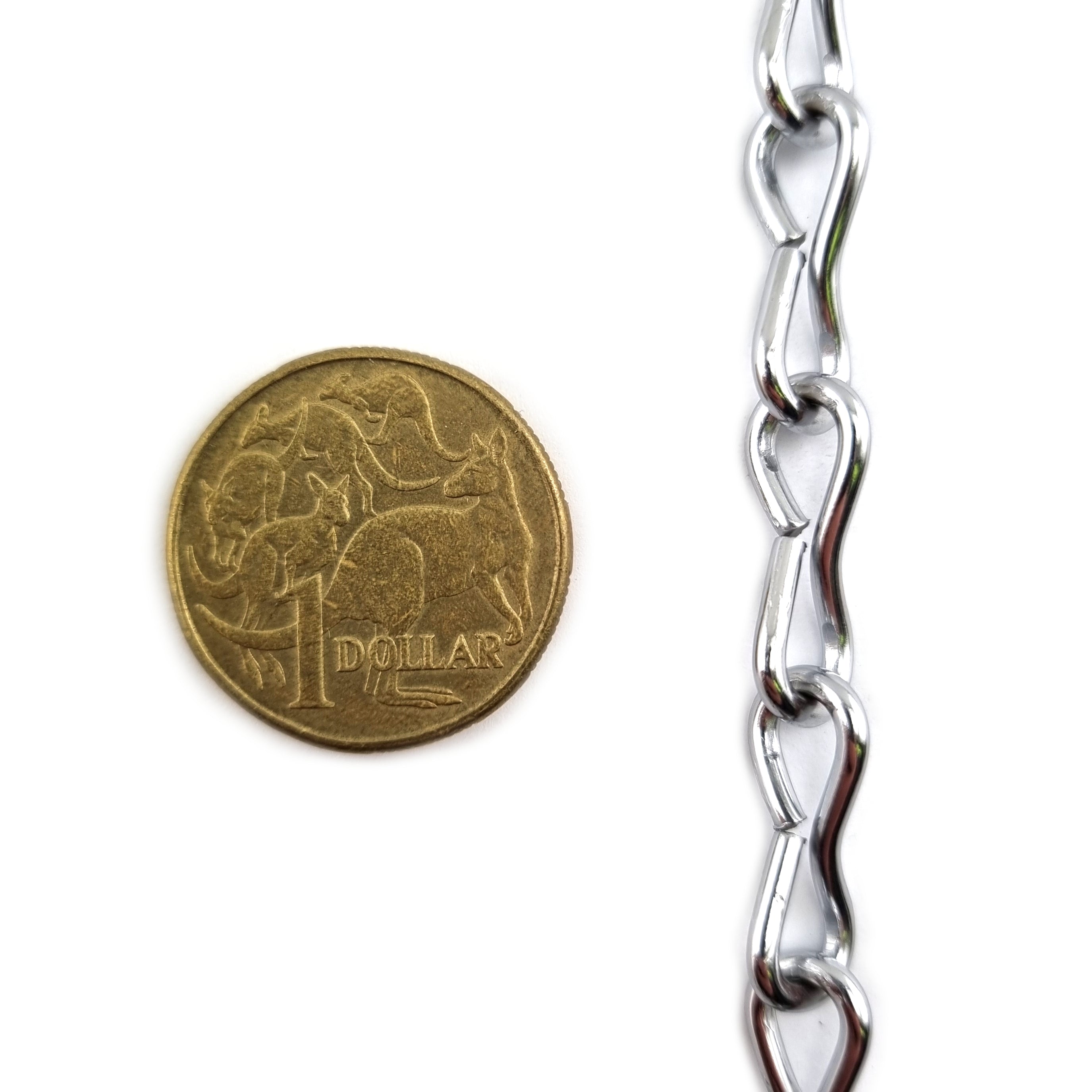 Single jack chain in a high polished chrome plated finish, size 2mm, on a 30-metre reel. Australia