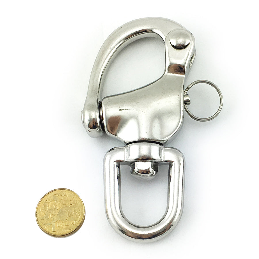 Premium quality snap shackle, size 22mm in marine grade stainless steel type 316. Melbourne, Australia