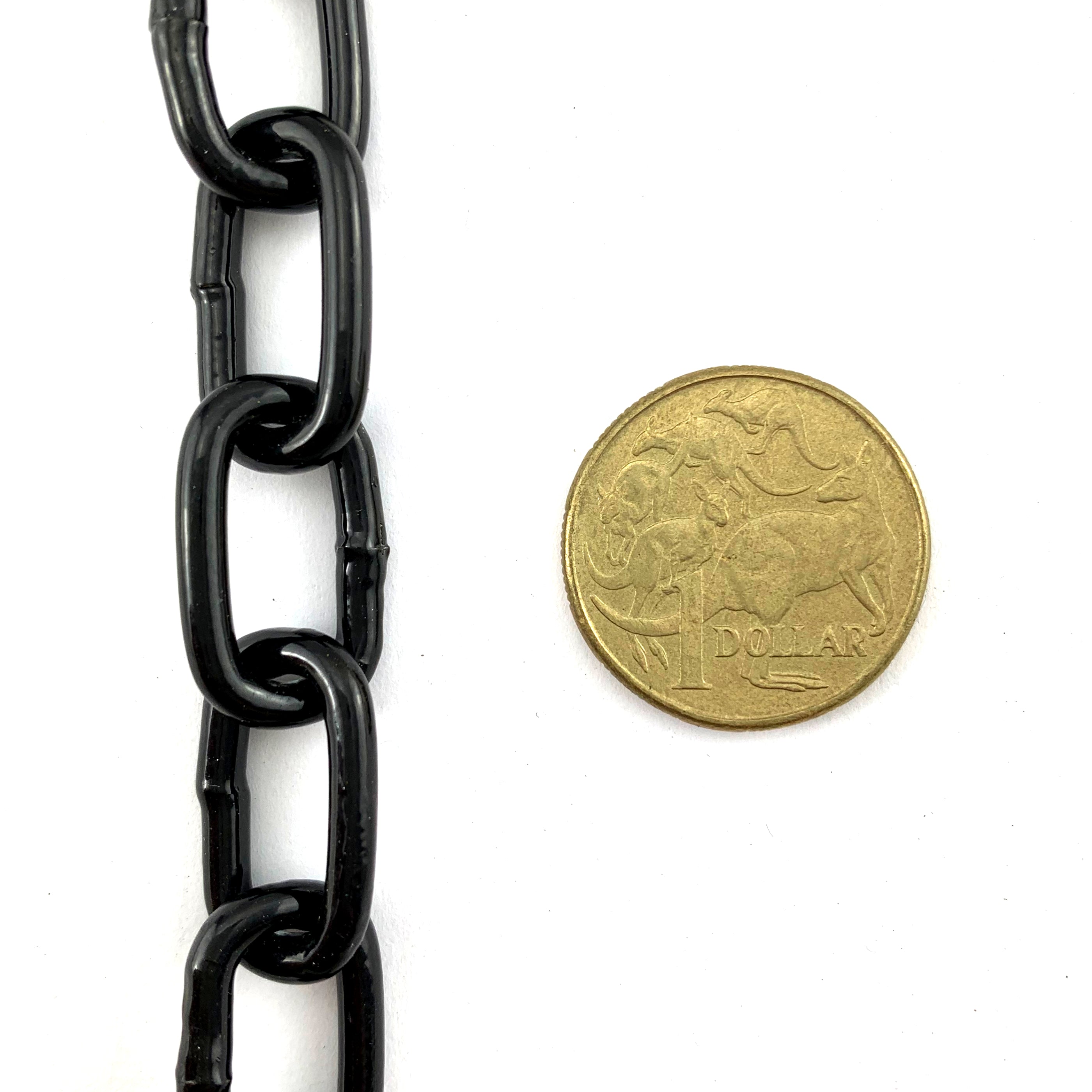 Black powder coated welded steel chain, size 3mm in a 25kg bucket. Melbourne, Australia