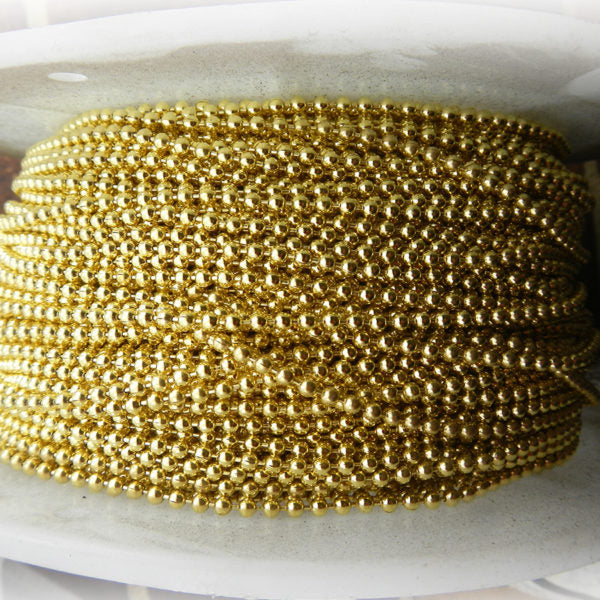 Decorative ball chain in brass finish, size 3mm on a 50-metre reel. Australia wide delivery.