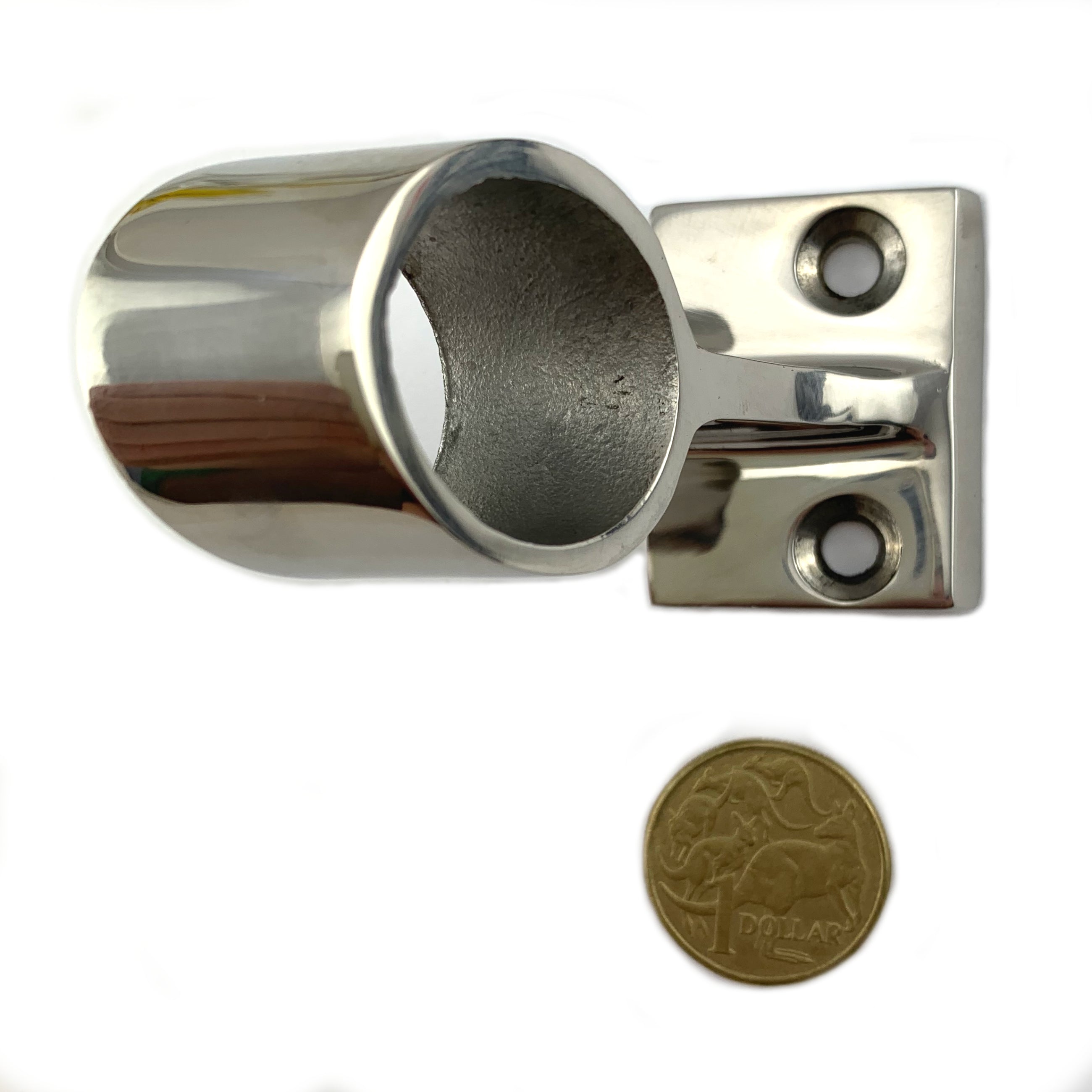 Centre Stanchion, 60-degree, size 25mm stainless steel rail fitting. Australia.