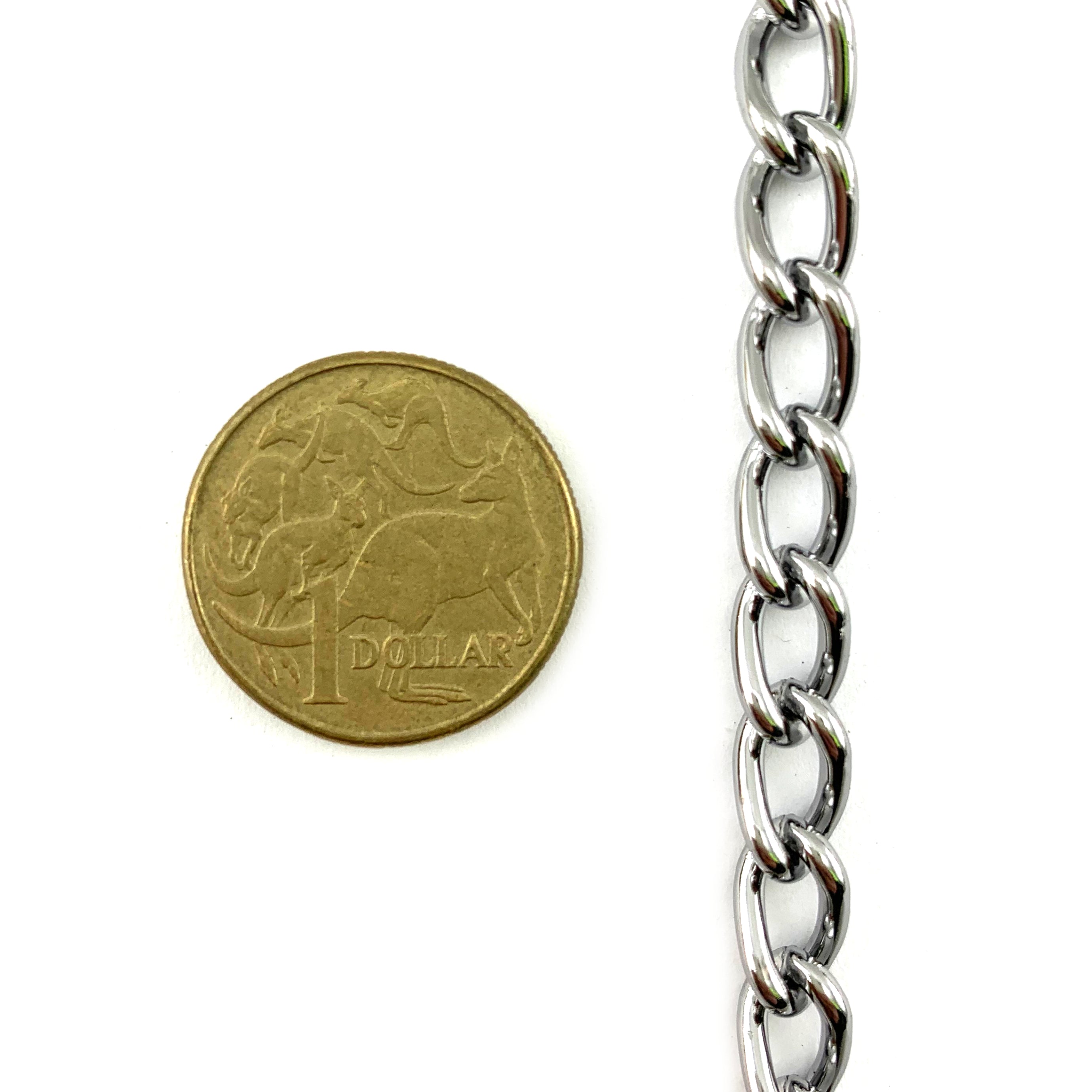 Chrome Curb Chain, 2mm. Chain by the metre. Decorative Chain Australia wide delivery
