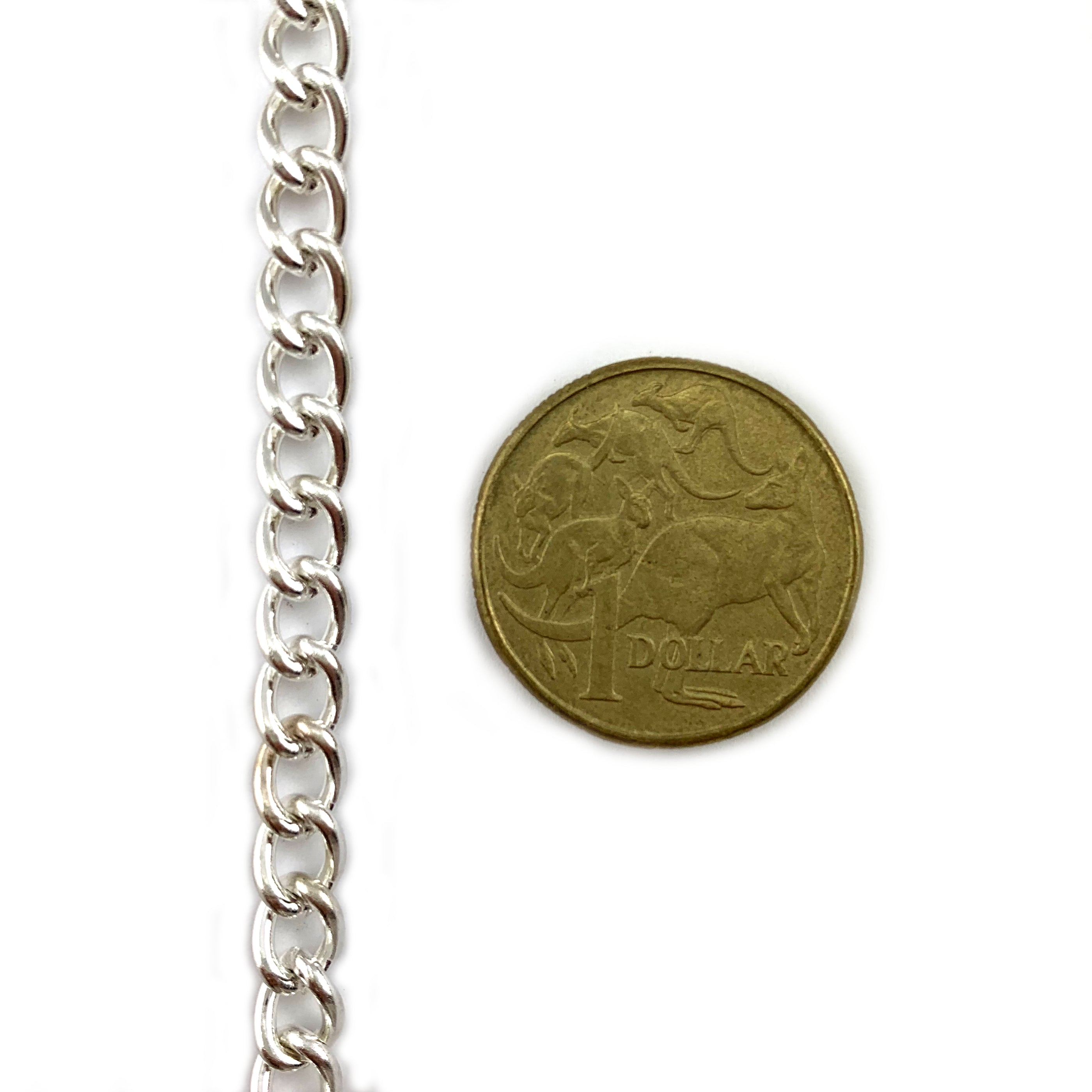 Curb Jewellery Chain in a Silver Plated finish, size C150. Melbourne, Australia.