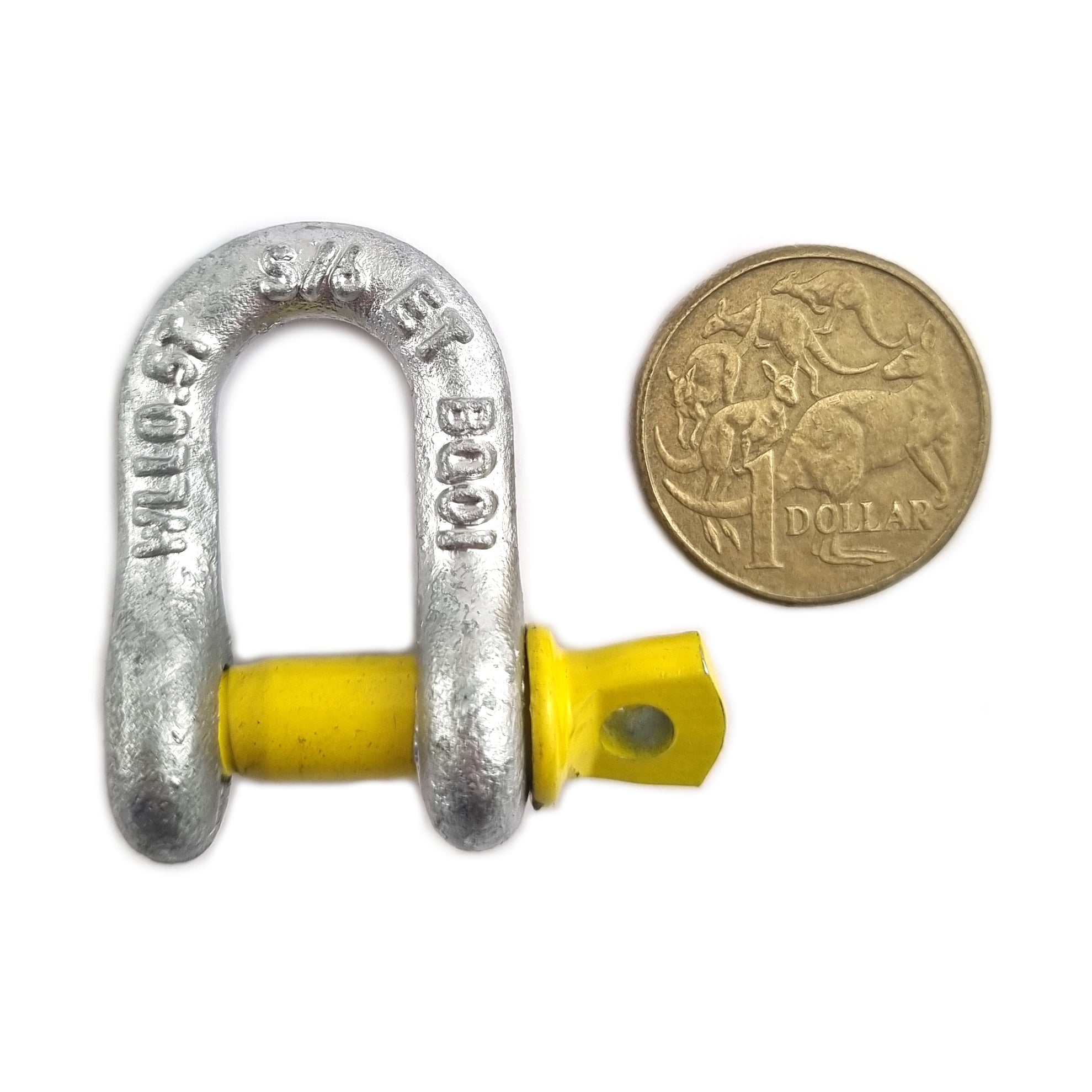 Half Tonne Rated (500kg) Galvanised and yellow D shackles, grade S, rated D shackle. Australia wide shipping. Shop hardware chain.com.au