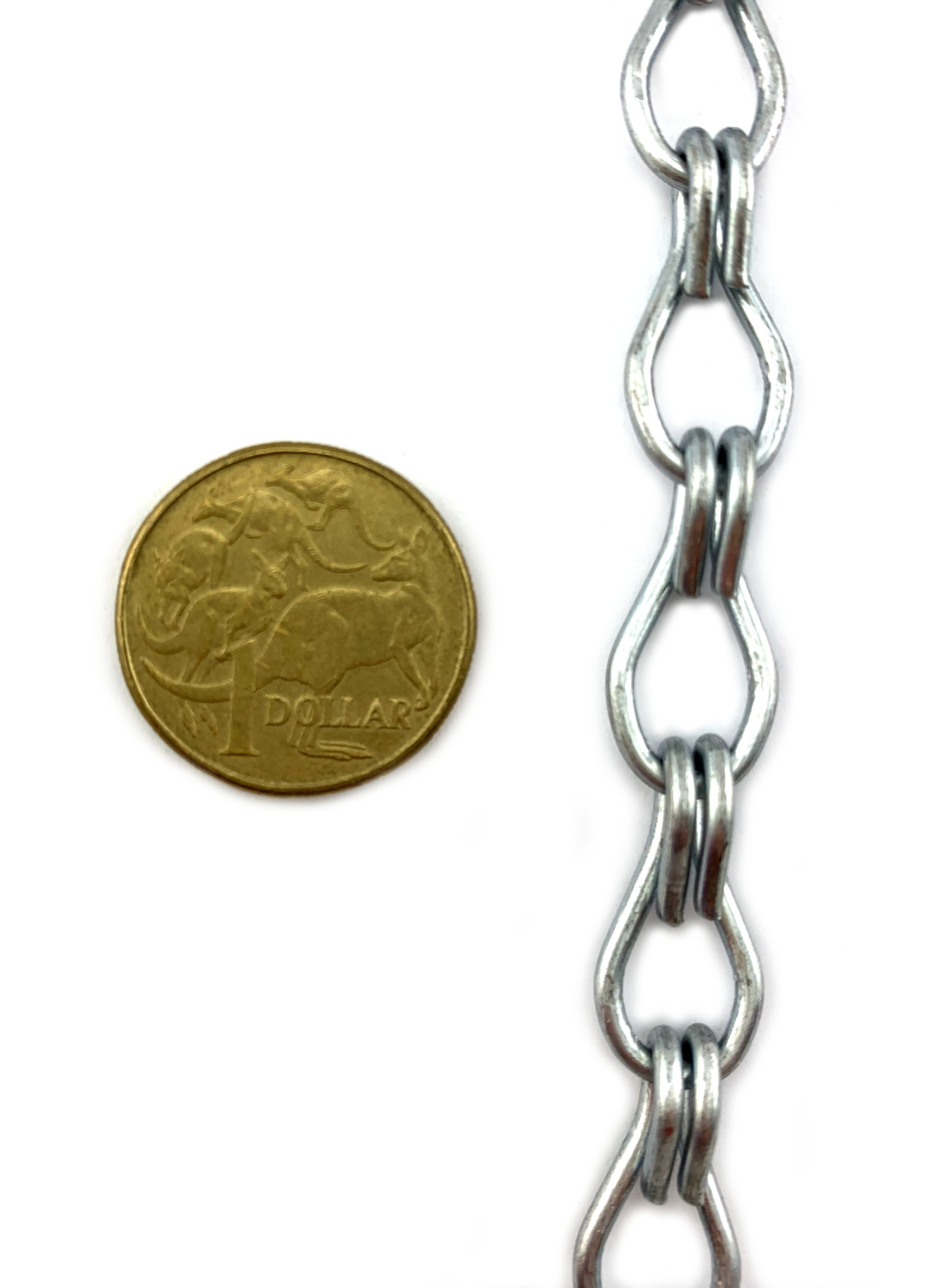 Double Jack Chain Galvanised size 2mm. Order by the metre. Australian made.
