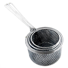 Round deep-frying baskets in chrome finish. Melbourne, delivery Australia wide.