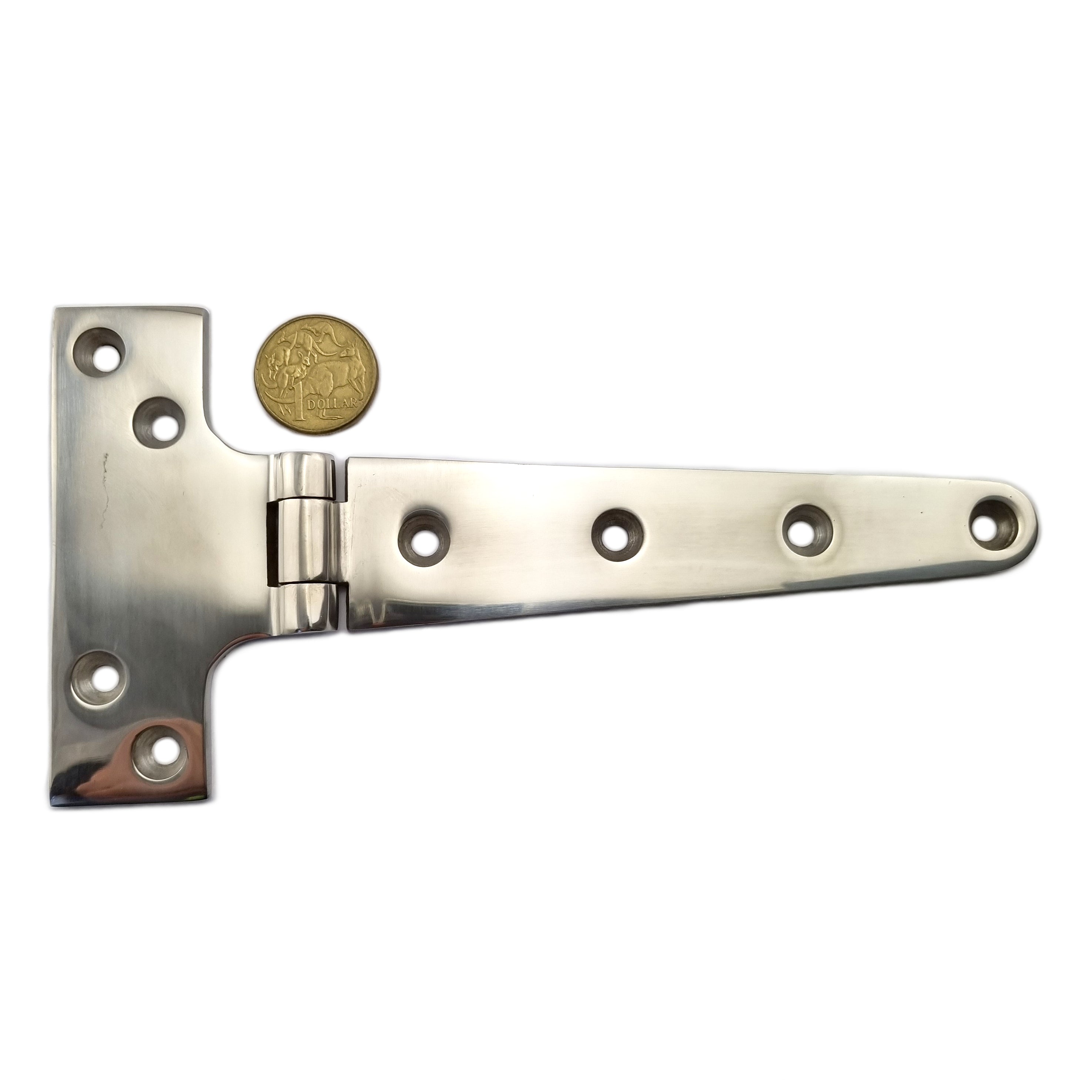 Flat T Hinge in type 316 marine grade stainless steel, size 98mm x 195mm. Shop hardware chain.com.au