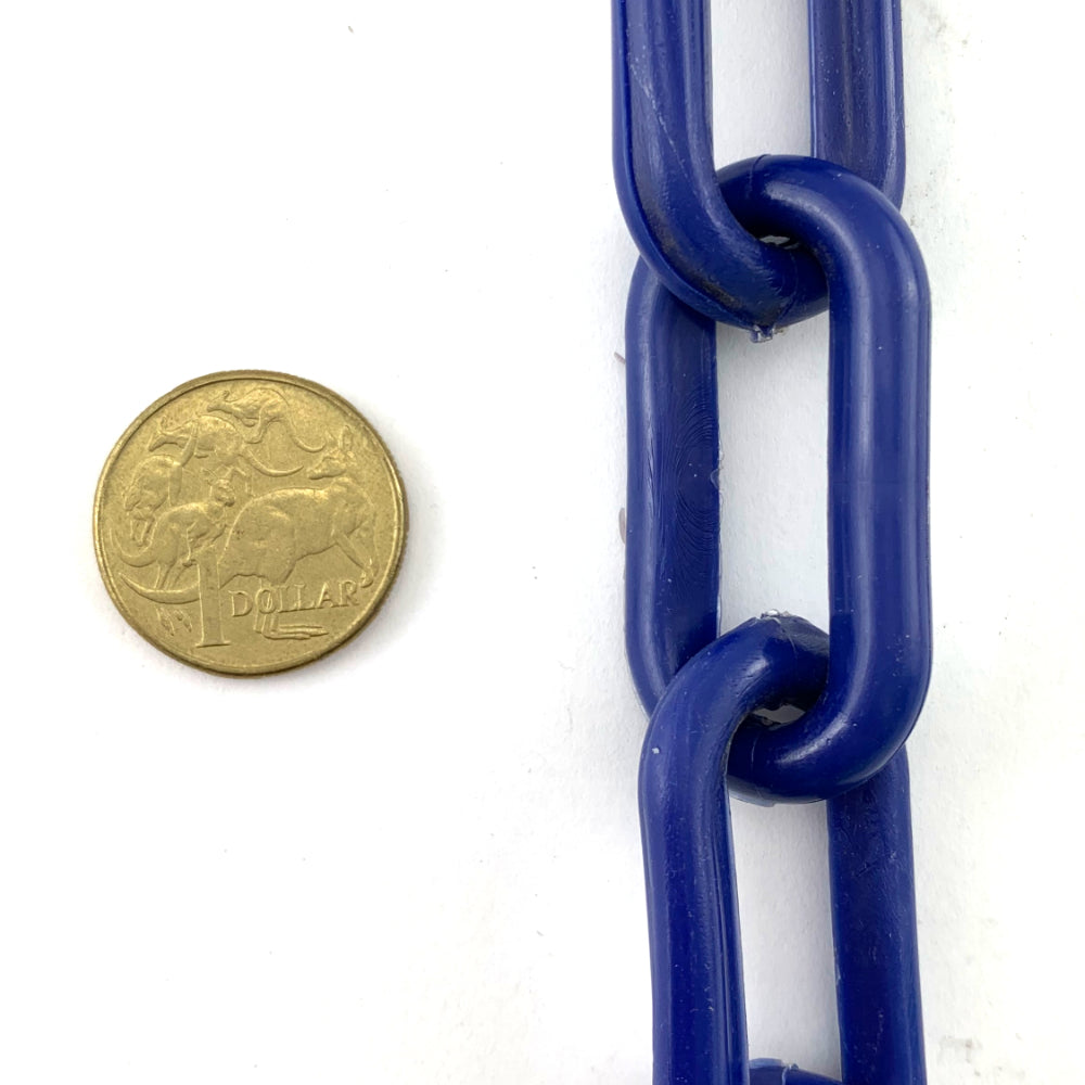 Blue plastic chain UV stabilised, size 8mm. Order by the metre. Melbourne, Australia.