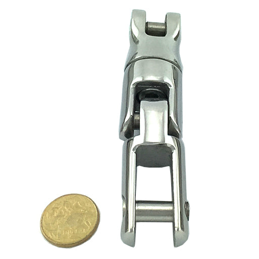 Anchor connector, three way swivel capabilities, in stainless steel type 316, size: small. Melbourne and Australia wide.