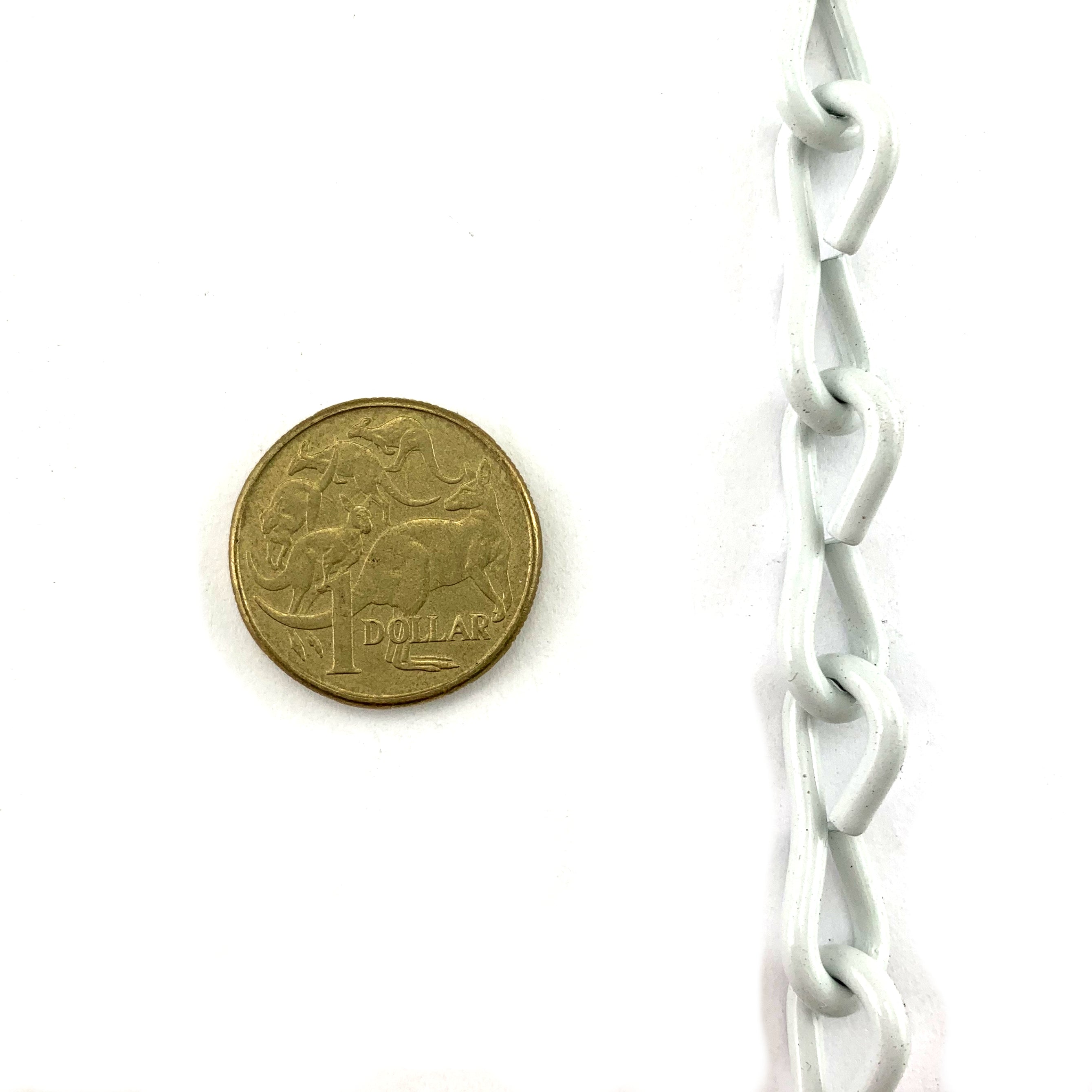 Single Jack Chain White Powder Coated, Size: 2.5mm. Order by the metre