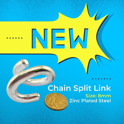 New 8mm Chain Split Link in Zinc Plated Steel. Australia wide shipping.