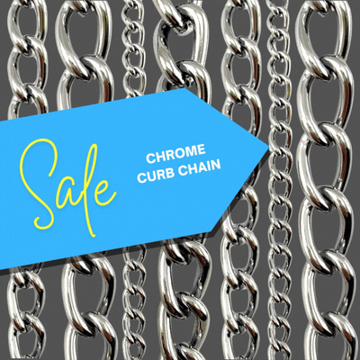 Image description / alt text: September Sale at Chain.com.au, save 5% on chrome curb chain, split links and powder coated welded steel chain.