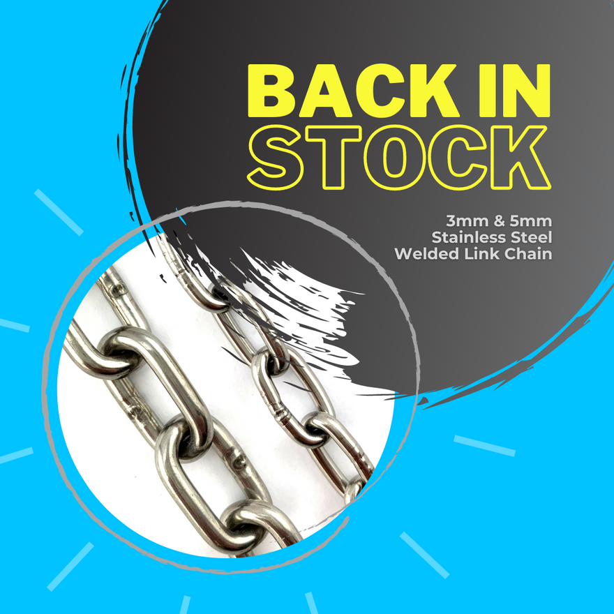 Black & Stainless Steel Chain, Wire Rope, Snap Hooks, Threaded Rod and Turnbuckles. All Back in Stock. Shop online now.