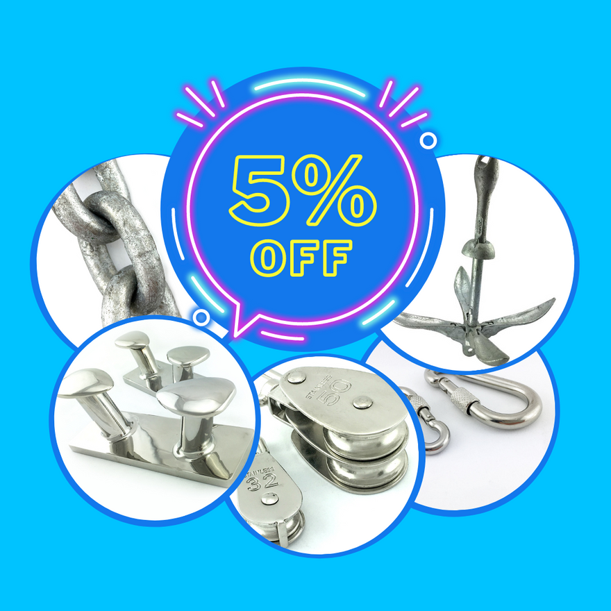 5% off Marine Fittings, Chain and anchors. 1-31 October 2021