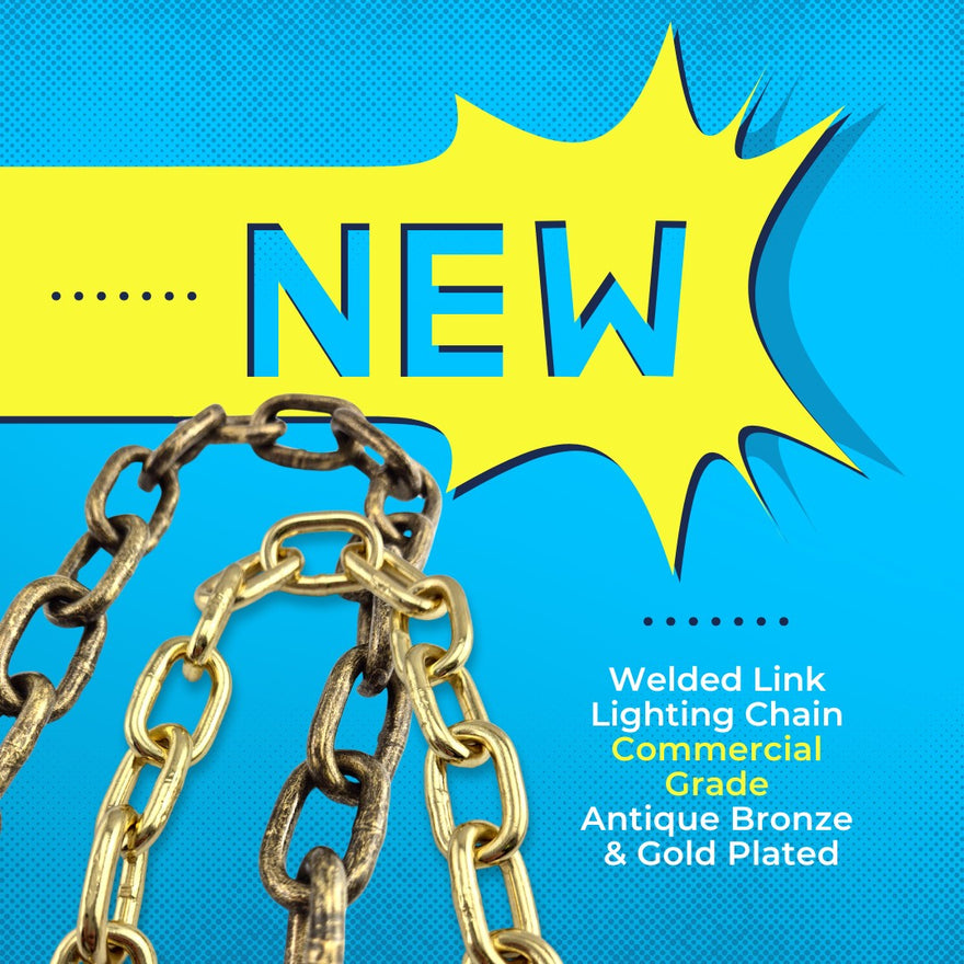 New In: Welded Link Lighting Chain in Antique Bronze & Gold Plated Finishes