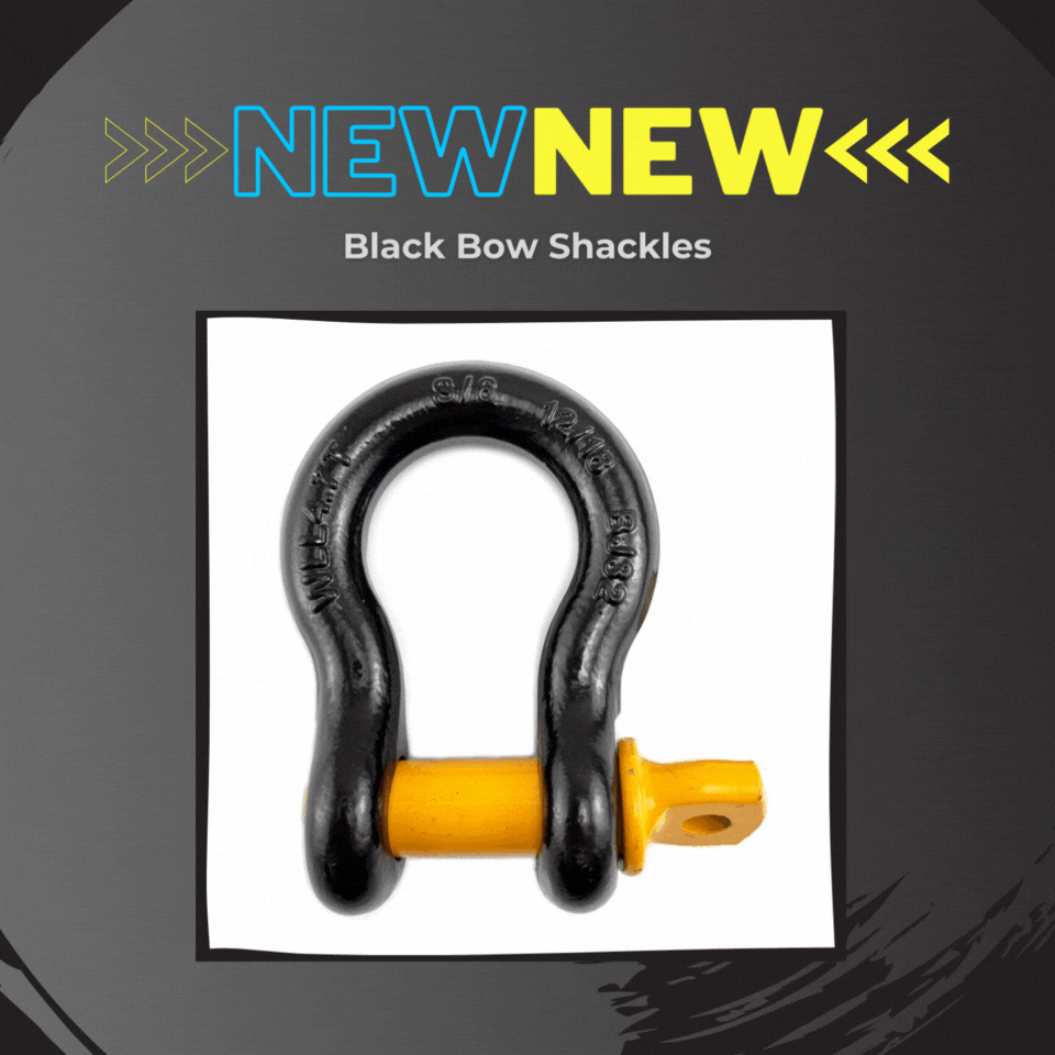 New Black Bow Shackles. Sizes 4.7 Tonne and 3.2 Tonne.