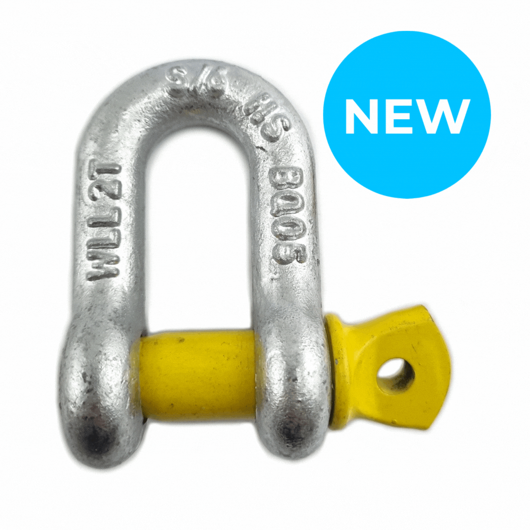 NEW! Galvanised & Yellow DShackles. Available in three sizes. Chain