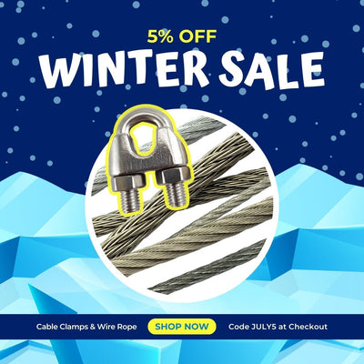 Stainless steel cable clamps and wire rope for balustrade and rigging applications with July Winter Sale promotion at Chain.com.au.