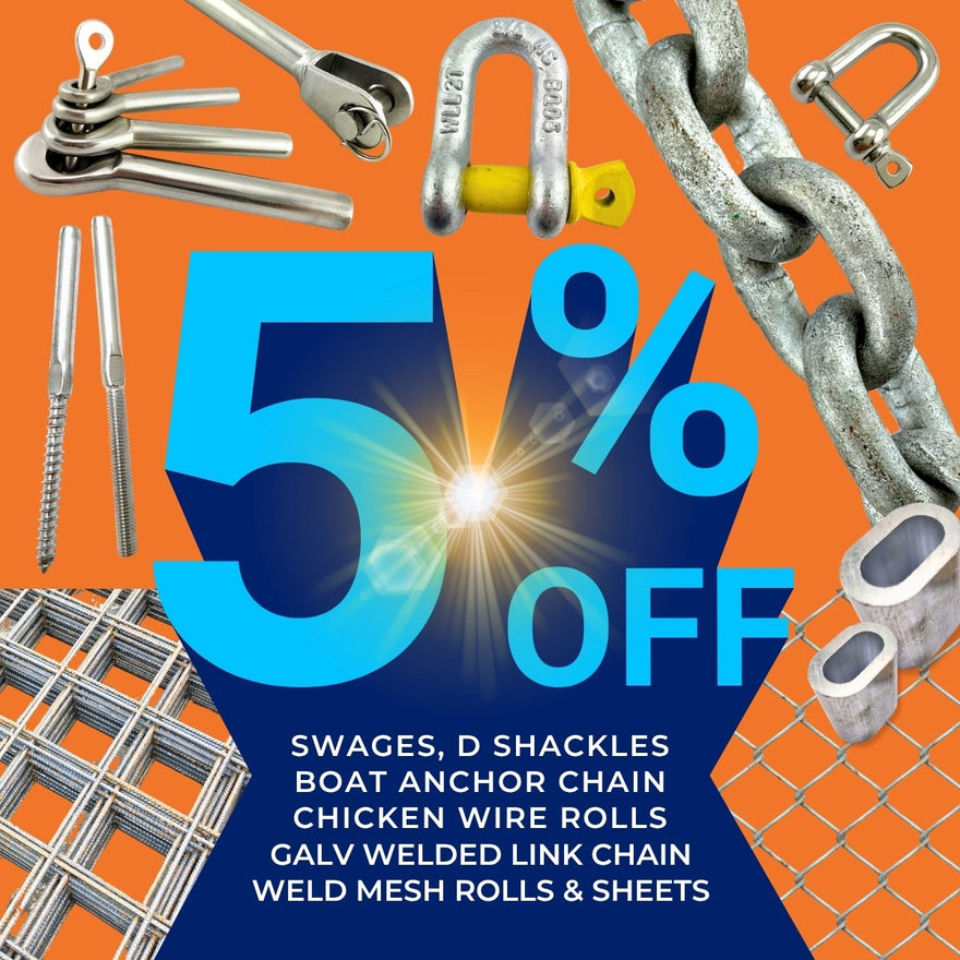 November Sale: Save 5% on D Shackles, Swages, Chain & Mesh