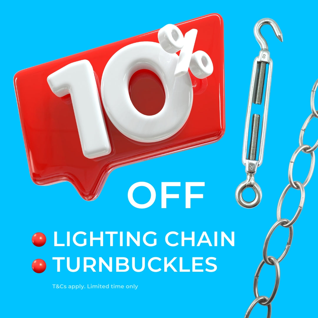 10% Off Lighting chain and turnbuckles. Australia wide shipping.