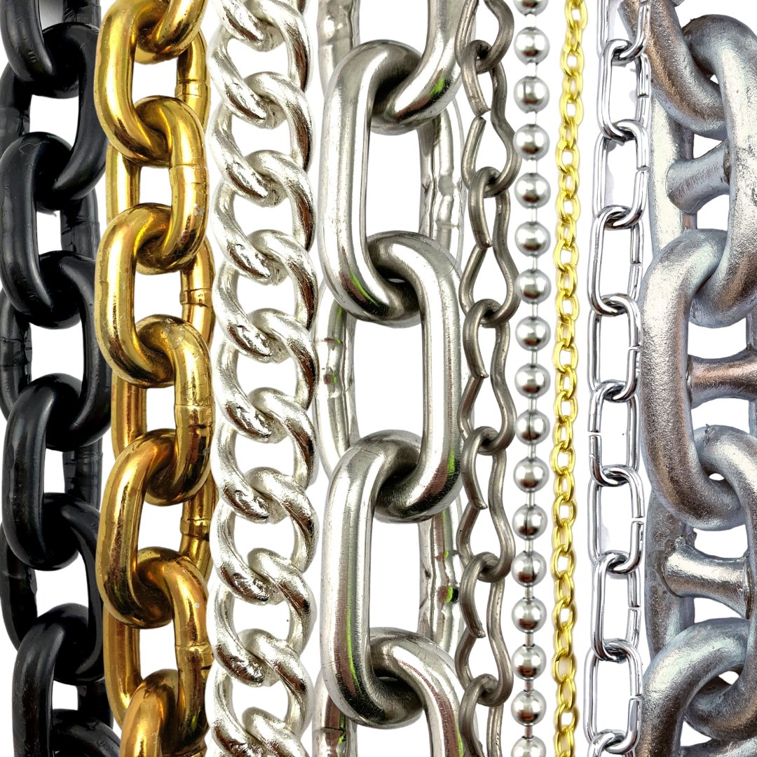 Shop chain online. Australia wide delivery. Inc. commercial chain, decorative chain, jewellery chain, plastic chain, ball chain, security chain.