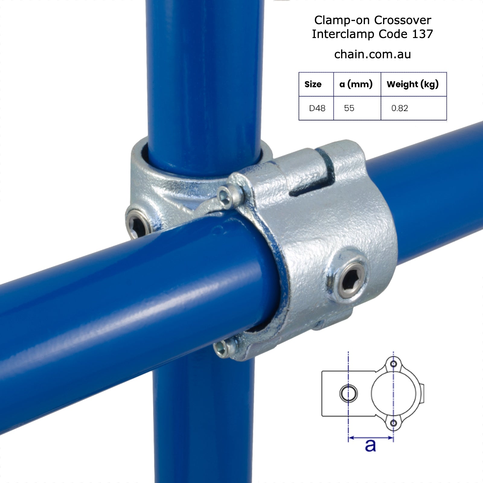 Clamp On Crossover for Galvanised Pipe (Interclamp Code 137). Shop chain.com.au. Australia wide delivery.