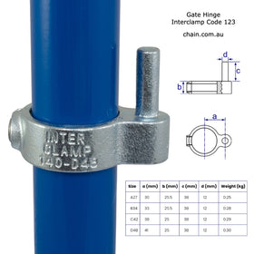 Gate Hinge for Galvanised Pipe. Interclamp Code 140. Shop online chain.com.au. Australia wide shipping.