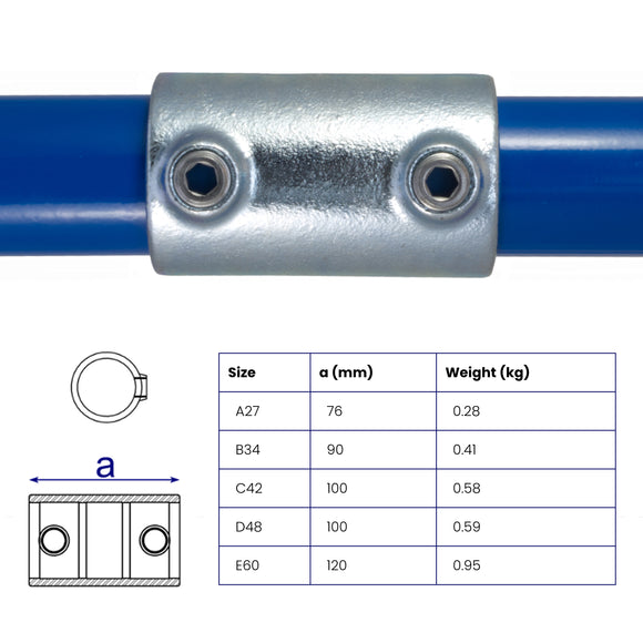 External Sleeve Joint for Galvanised Pipe by Interclamp (Code 149). Shop rail and pipe fittings online chain.com.au. Australia wide shipping.