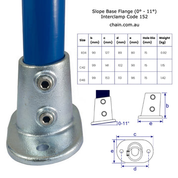 Slope Base Flange (0° - 11°) for Galvanised Pipe, Interclamp Code 152. Shop rail & pipe fittings online chain.com.au. Australia wide shipping.