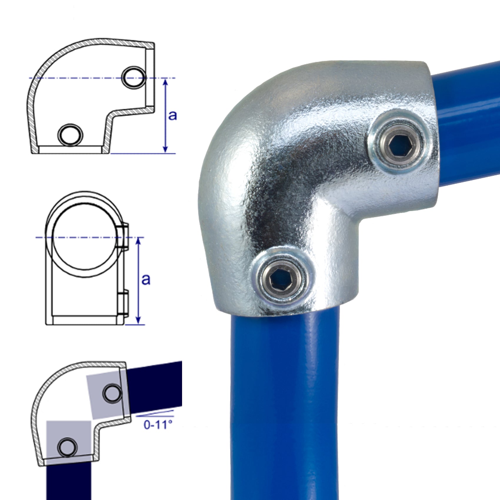 Sloping Elbow, 0 to 11 Degrees for Galvanised Pipe (Interclamp Code 154). Shop online chain.com.au. Australia wide shipping.