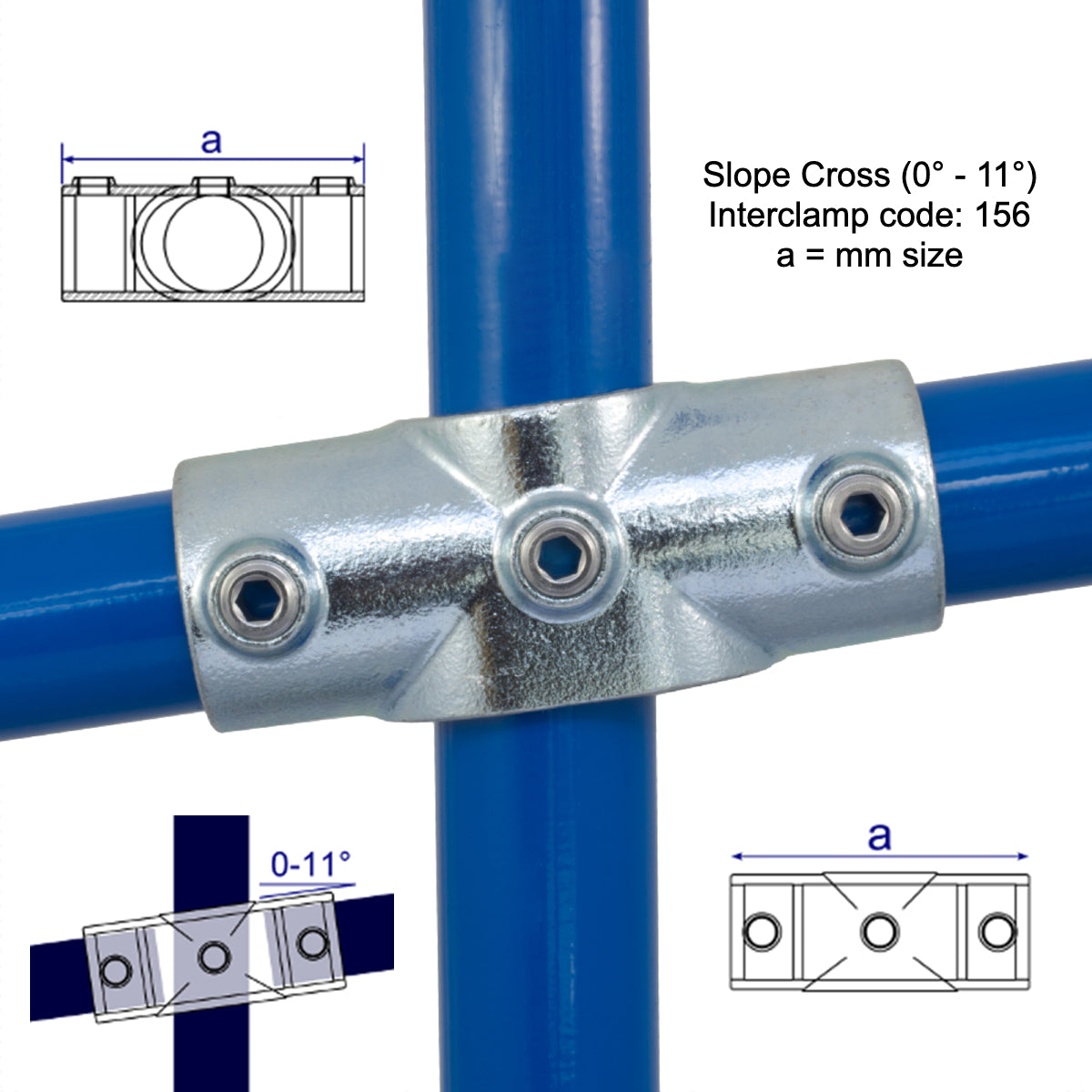 Slope Cross - 0 to 11 Degrees by Interclamp, Code 156. Shop rail and pipe fittings online chain.com.au. Australia wide shipping.