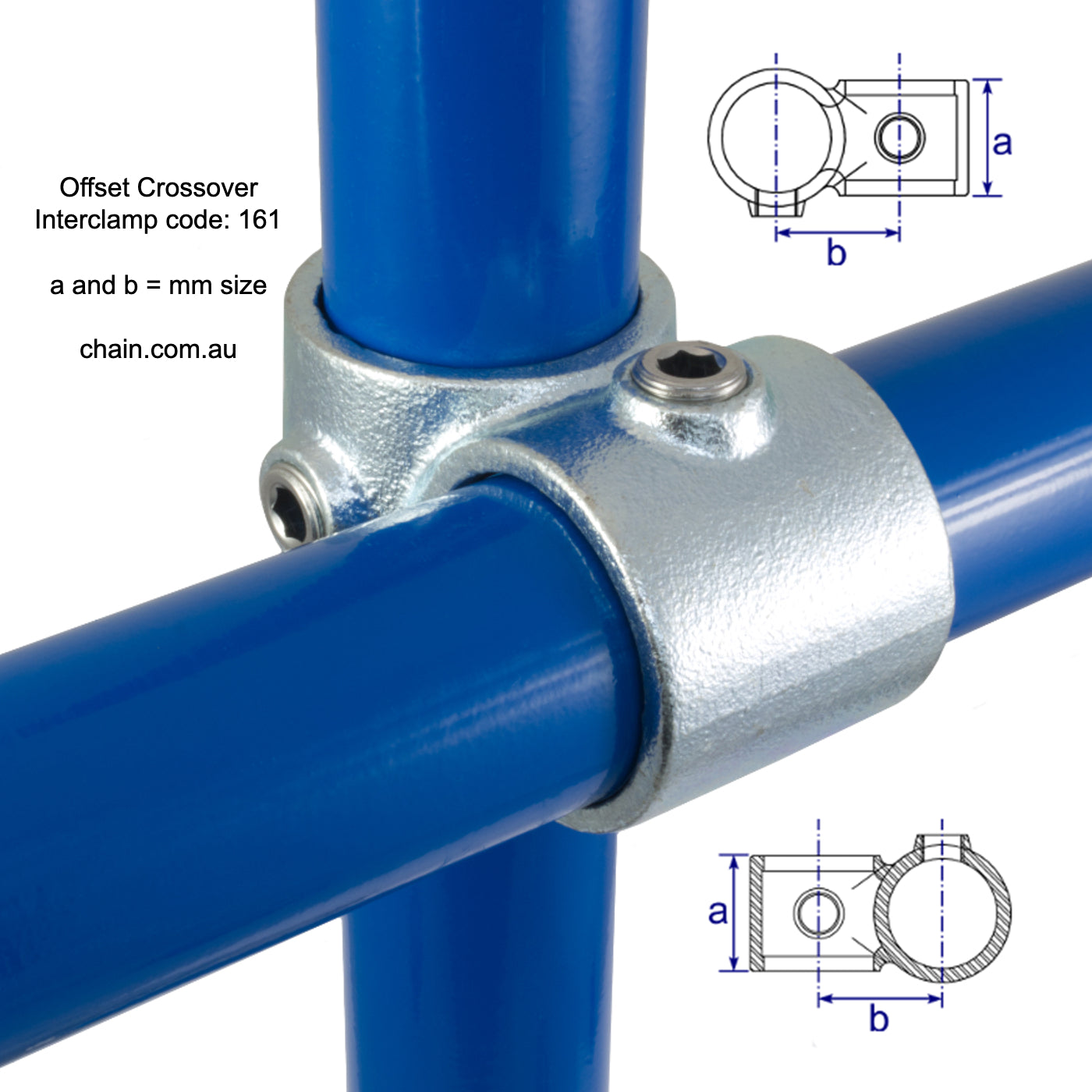Offset Crossover by Interclamp, Code 161. Shop rail, pipe and fence fittings online chain.com.au. Australia wide shipping.