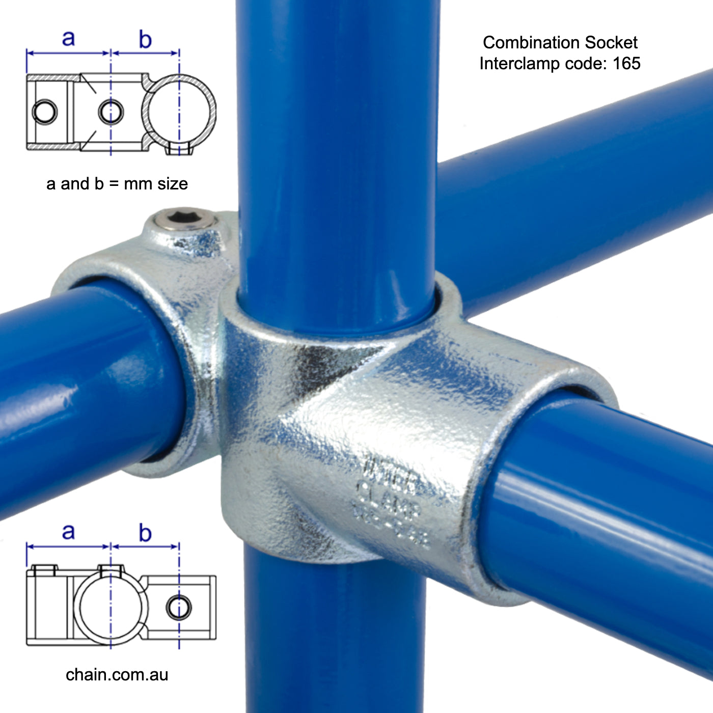 Combination Socket by Interclamp, Code 165. Shop rail, pipe and fence fittings online chain.com.au. Australia wide shipping.
